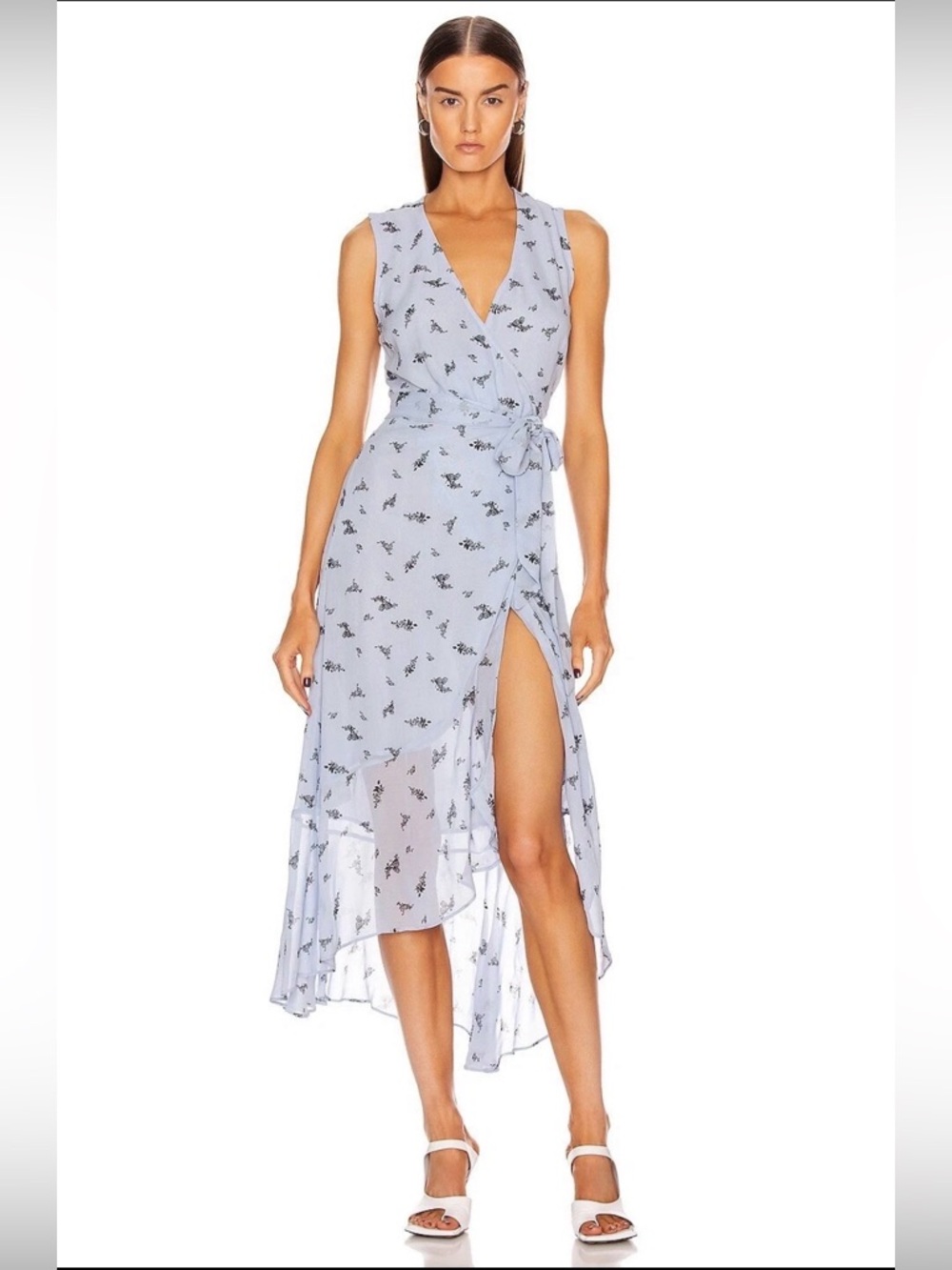 NWT Ganni sleevless blue wrap midi dress size 38 4 small